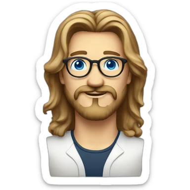 dutch guy with round glasses blue eyes long wavy hair moustache chin beard-circular glasses sticker