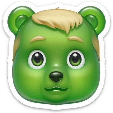 green gummy bear with eyes and blond hair only head sticker