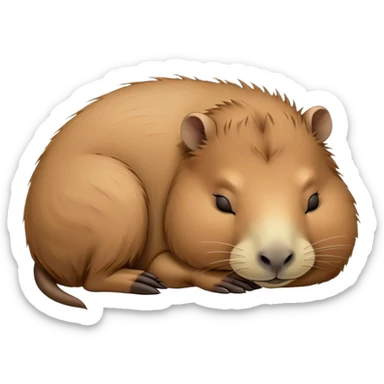 Meme-Worthy cute Sleeping Capybara Portrait Emoji, Head resting peacefully with a contented smile, showcasing luxuriously soft, fluffy fur and eyes gently closed in serene slumber, Simplified yet hilariously adorable features, highly detailed, glowing with a soft, drowsy natural light, high shine, relaxed and utterly lovable, stylized with an air of playful laziness, bright and heartwarming, soft glowing outline, capturing the essence of a sleeping capybara that feels destined to become the next viral sensation of adorable rest! sticker