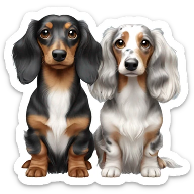 Two Tri Merle long haired Dachshunds together sticker
