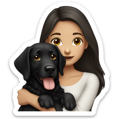 A beautiful girl with dark brown hair who hugs a black Labrador sticker