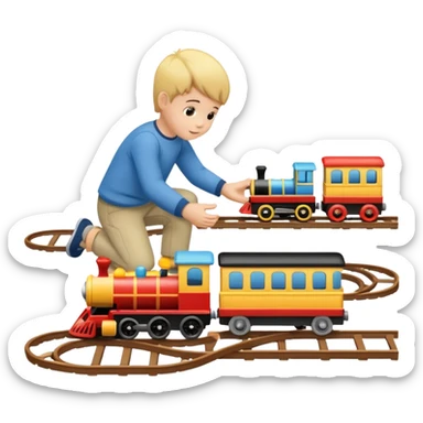 child playing with both toy cars and trains sticker