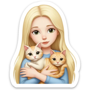 pretty woman with pale skin, very long blonde hair hugging a cat sticker
