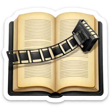 open book with a film strip above it sticker