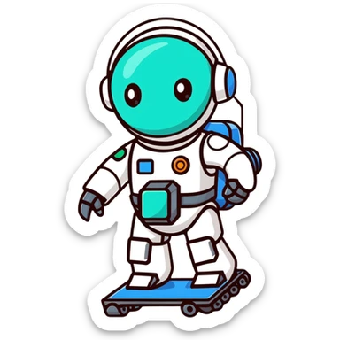 AI banner with friendly robot and digital icons, playful colors sticker