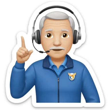 An older coach pacing along the sideline, pointing decisively. sticker