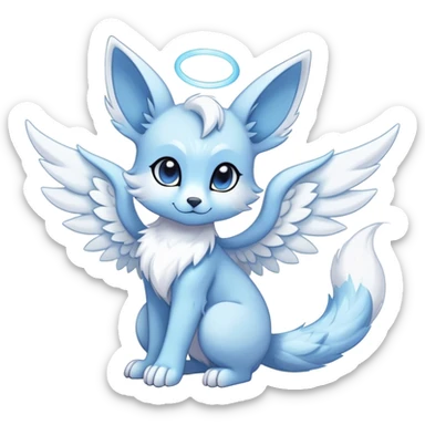 Angelic white and light blue ear-wings Kawaii dark fantasy ethereal anthro fursona Fakemon with tufted tail  sticker