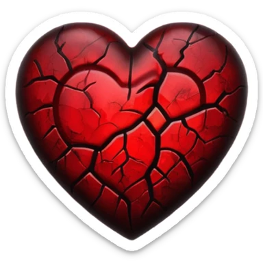 iOS style emoji, dark fantasy heart, black cracked heart, red inner glow, glossy sticker