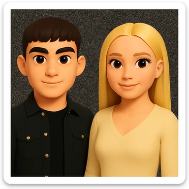 Make the people in the image stand slightly farther apart from each other, preserving the original style and background. sticker