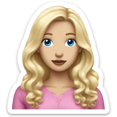 Pretty blonde haired blue eyed woman with long hair and pink lips sticker