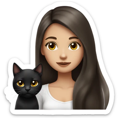 Girl brunette  long hair with black cat sticker