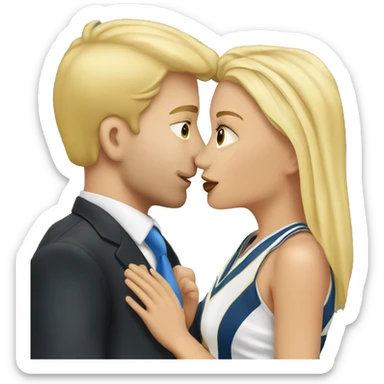 Blonde female cheerleader kissing blonde male lawyer sticker