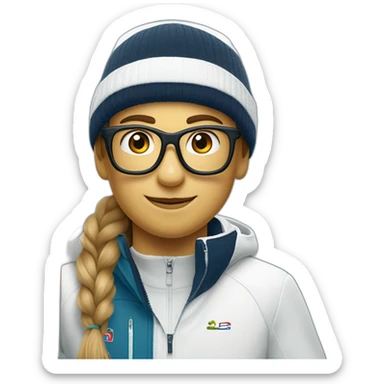 Un garçon blanc qui porte das lunettes de ski, il a les cheveux noirs et un survetement de lacoste sticker