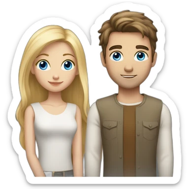 Tall boy with blue eyes and blonde hair with short brunette girl with long hair sticker