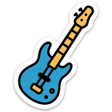 blue electric bass guitar, color outline icon style sticker