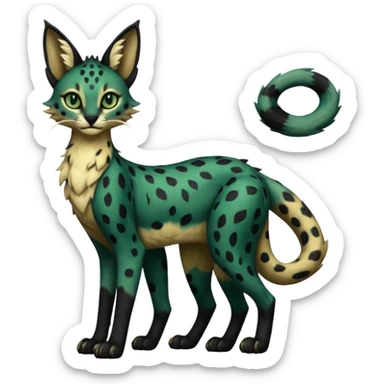 Epic complex detailed dark dusky gloomy deep gothic dark-deep-green, black, realistic Fakémon-Sprigatito-Floragato-Meowscarada-Trico-Sergal-Serval-Vernid-creature (full body) sticker