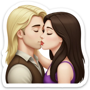 girl with long dark brown hair and pale skin kissing a blonde man sticker