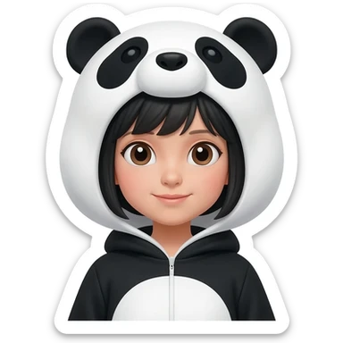 light tan girl with black hair in a panda costume sticker