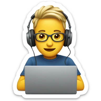 2d emoji working on laptop with headphones sticker