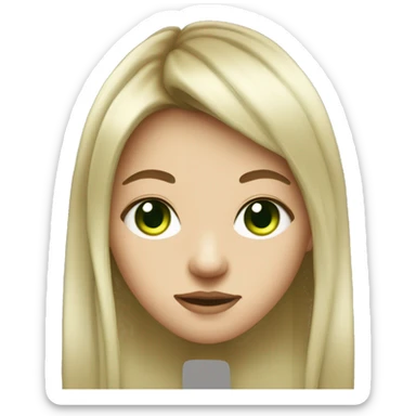 Teenager with bangs, almost long hair, a spiked septum piercing, green eyes, thin eyebrows, and fair skin. sticker