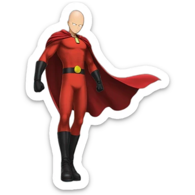 ultimate extreme anime bald one punch man with red cape and yellow costume sticker