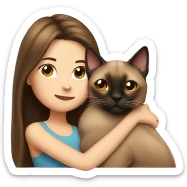  Siamese cat cuddling brown long hair girl sticker