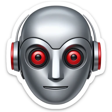 polished minimalistic perfectly round steel robot face with a red line instead of eyes, simple clean design sticker