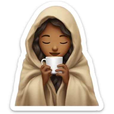 girl inside a blanket sipping coffee eyes closed sticker