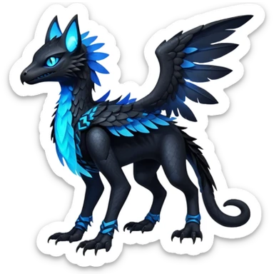 Black Dark Exotic Beaked Feathery Nocturnal Neon-glowing Abyssal Nightly Abyss-Cat-Gryphon-Salandit-Nargacuga-Silvally-Fakémon Creature (full body) sticker