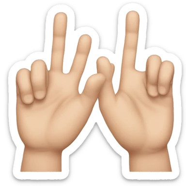 2 hands, one with 5 fingers, the other with 2 inverted sticker