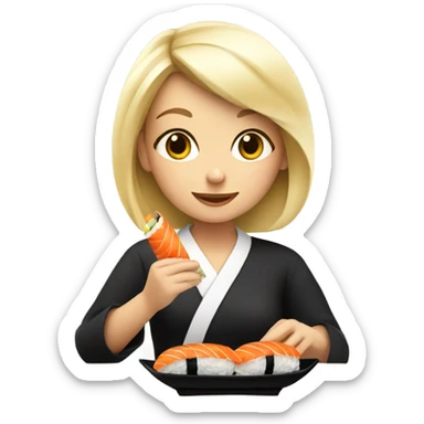 Blonde girl eating sushi sticker