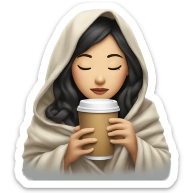 asian girl inside a blanket sipping coffee eyes closed sticker