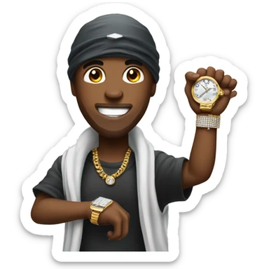 Emoji with grillz and durag showing his wrist with an diamond watch sticker