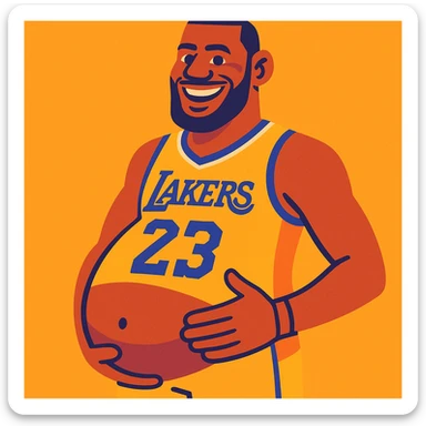 playful illustration of LeBron James with a baby bump, smiling sticker
