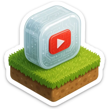 white YouTube play button inside a grass box sticker