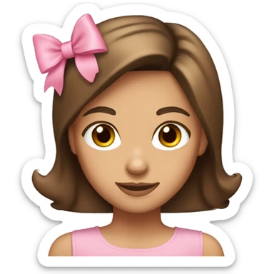 Brunette tan girl with brown eyes pink bow  sticker