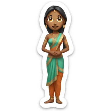 Here is the full-body image of the 3D Indian woman character, turned slightly to the left. I think she looks graceful and elegant! and include her legs straight image   sticker