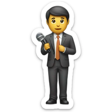 journalist standing confidently while holding a microphone. The journalist should be in professional attire sticker