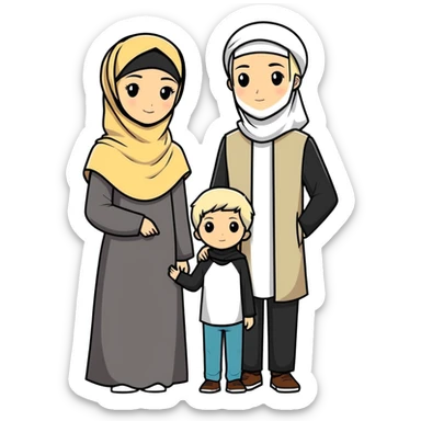Hijabi women a man with white black hair and a son with blond hair sticker