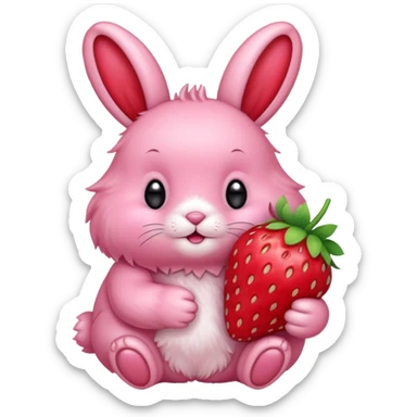 pink bunny holding strawberry sticker