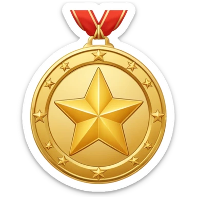 golden medal in star shape, central empty space, details in border, golden sticker