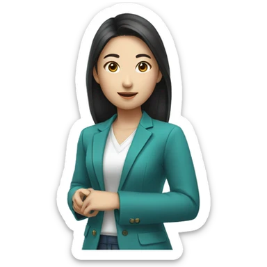 An Asian girl College student with Blue-Geen-ish Blazer doing a Presentation  sticker