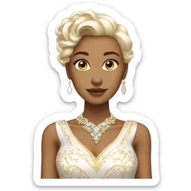 the most majestic white and gold dress with diamonds and a pretty neck line sticker