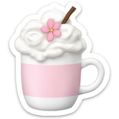 Hot chocolate with pale pink flower and whipped cream sticker