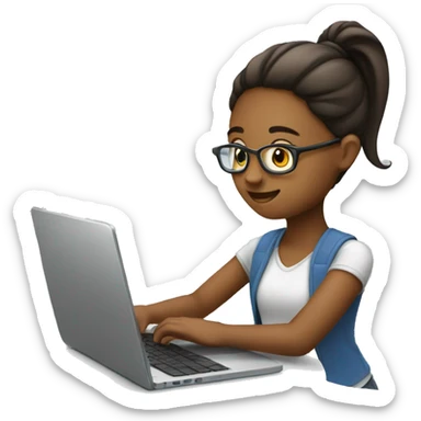 a girl designing something on her laptop sticker