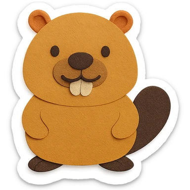 cute friendly beaver character, bright expression, round body, emphasized front teeth, paper craft style sticker