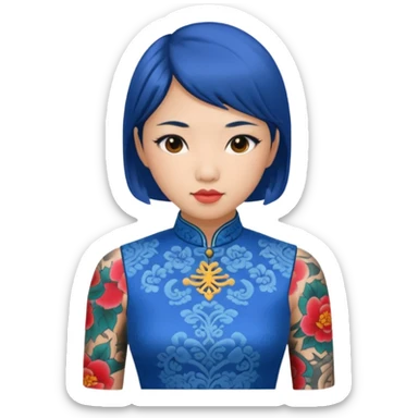 ancient woman with tatooed and blue cheongsam sticker