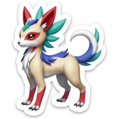 Colorful Skilled Adept Graceful Asian Painted Garurumon-Meloetta-Zangoose-Absol-fusion-hybrid-creature (full body) sticker