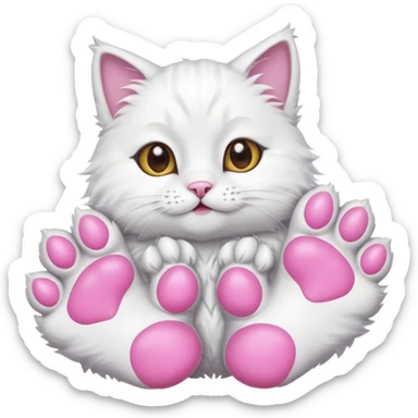 Fluffy white cat paw with six toes and claws sticker