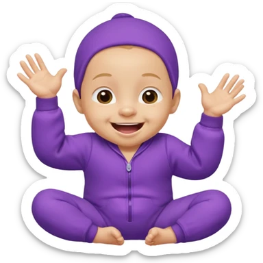 A baby wearing a purple onesie, laughing joyfully. hands down sticker